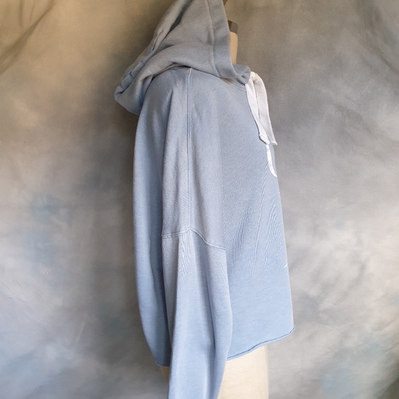 Calvin Klein Jeans Baby Blue Raw Hem Distressed Logo Comfy Hoodie  Sweatshirt MD - Picture 5 of 15